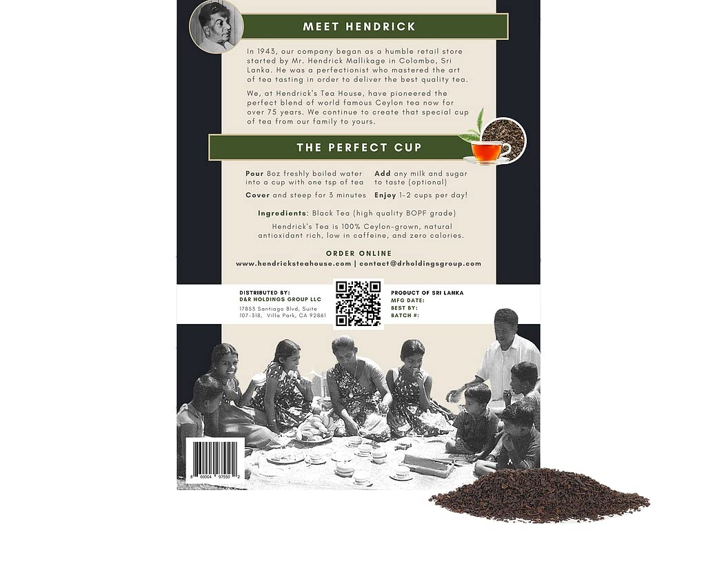Hendrick Tea House Ceylon Black Tea 12 Oz BOPF Blend Loose Leaf