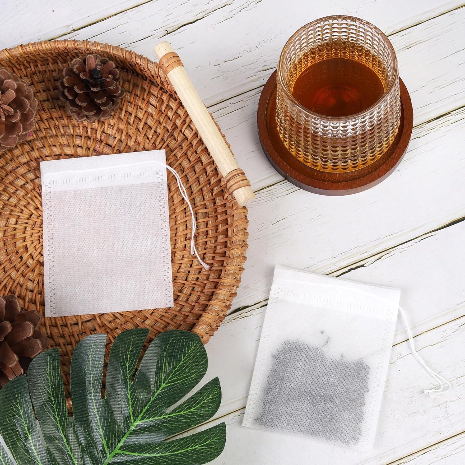Empty Teabags Loose Teas Herb Disposable Drawstring Flip Tea Bags Filters 100Pcs