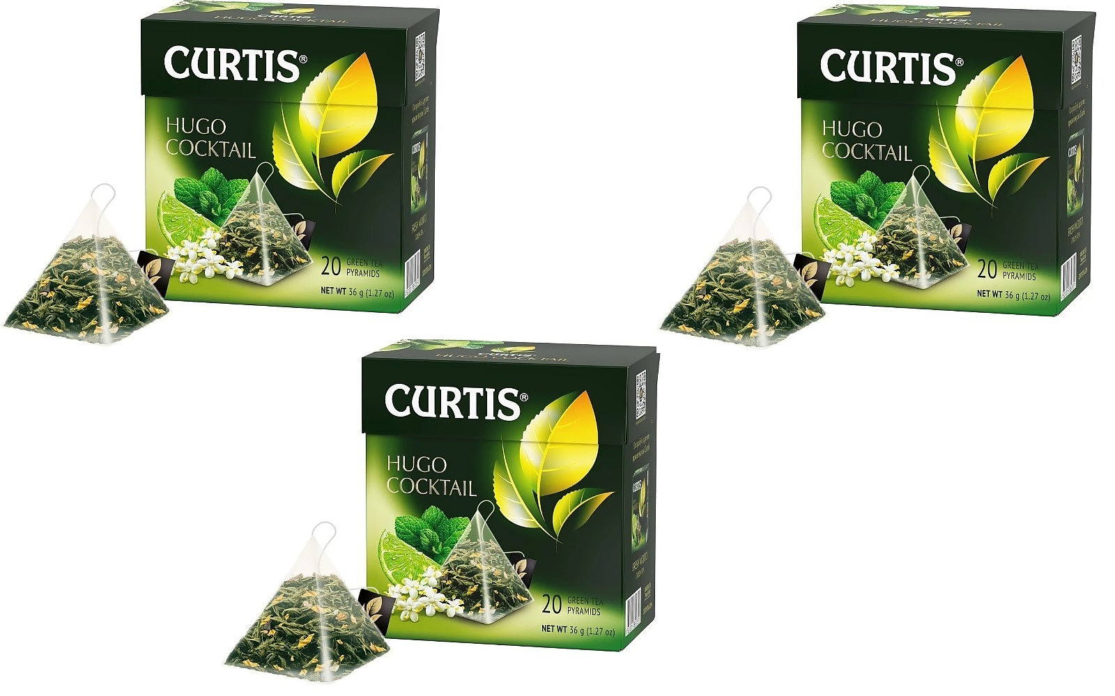 3 x CURTIS Hugo Cocktail Green Tea Lime Mint Flavor Teabags 20 Ct.