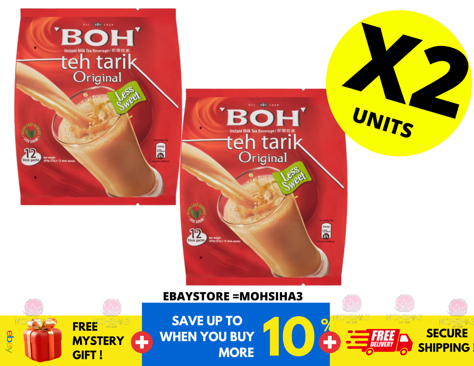BOH 3in1 Tea TEH TARIK Kurang Manis Less Sweet 12’s (27g each) X 2 PACK