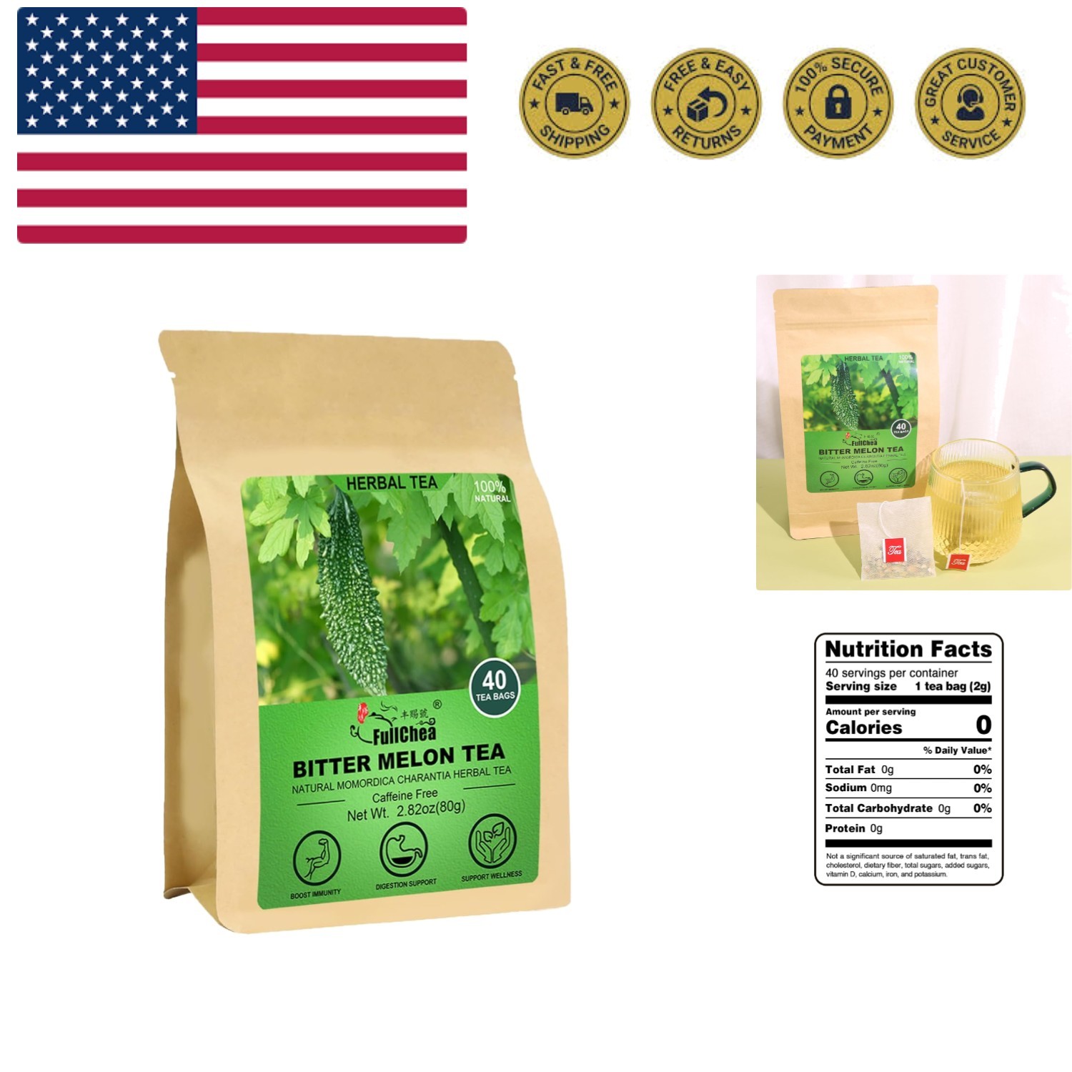 Bitter Melon Tea, 2g X 40 Count – Natural Dried Momordica Charantia – Cut & …