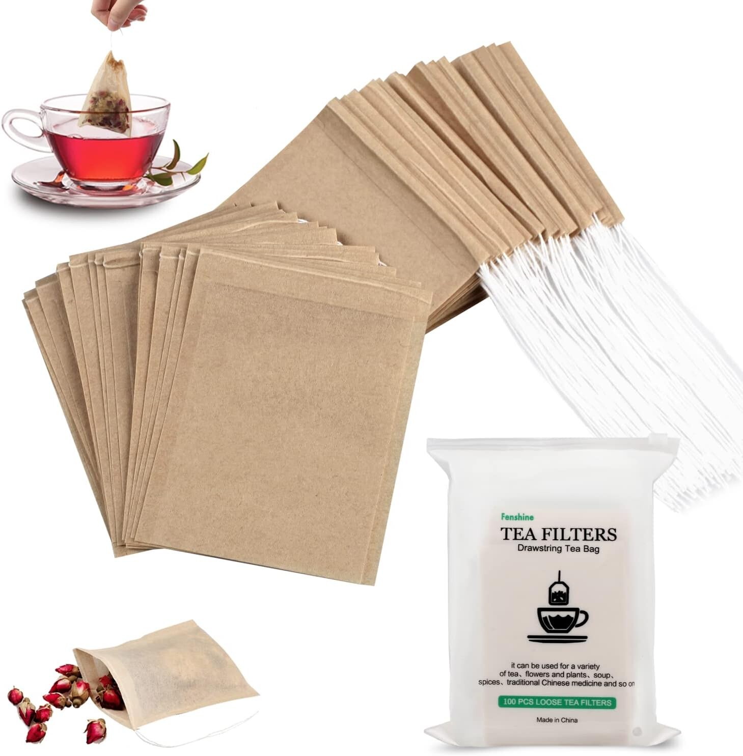 100% Biodegradable Disposable Tea Bags – 100 Pcs Unbleached Filter Bags