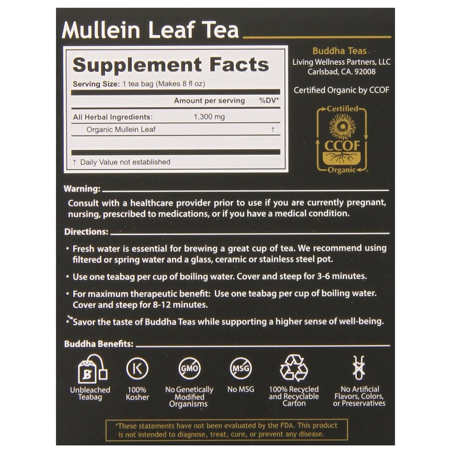 Organic Mullein Tea for Digestion, 108 Bags (6×18)