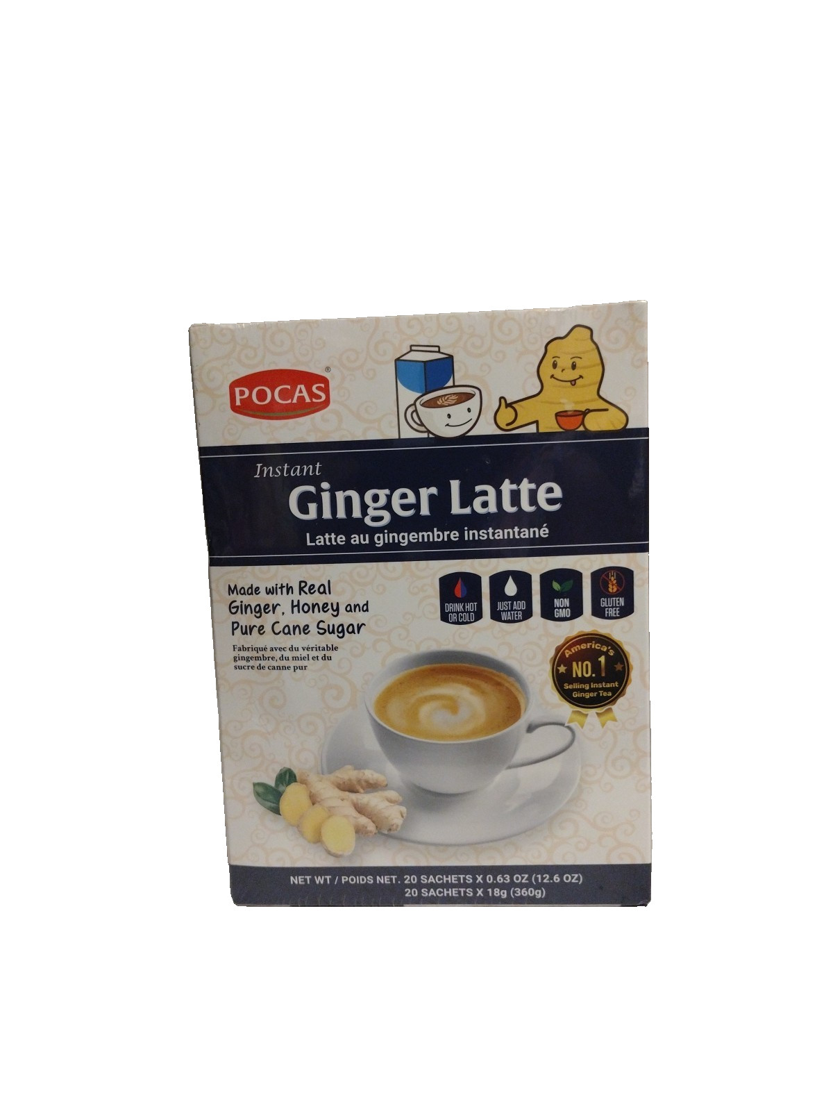 Pocas Honey Ginger Latte Instant Honey Ginger Tea 20 Bags with Real Ginger