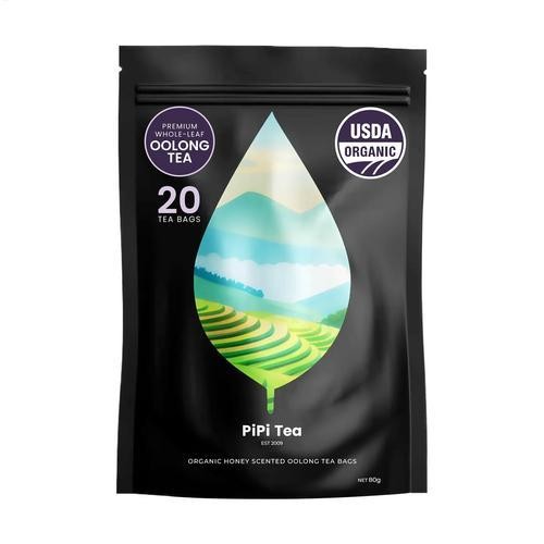 PiPi Tea Organic Oolong Tea Bags – Whole Leaf, 20 Bags (4g Each)