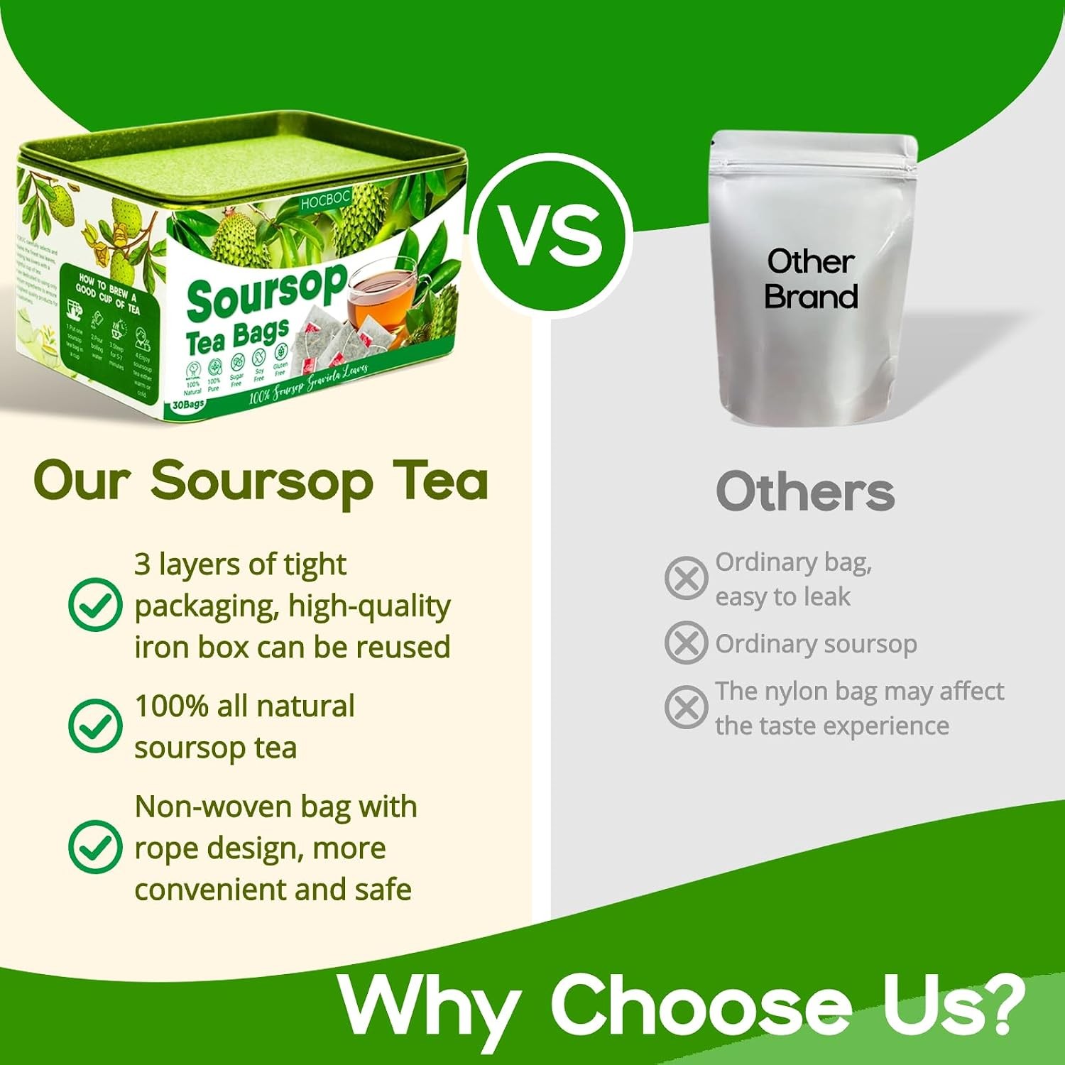 30 Pure Soursop Leaves Tea Bags, Natural Soursop Graviola Leaves Teabag,