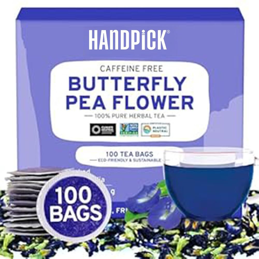 Butterfly Pea Flower Tea (100 Herbal Tea Bags) | Caffeine Free, Non GMO |