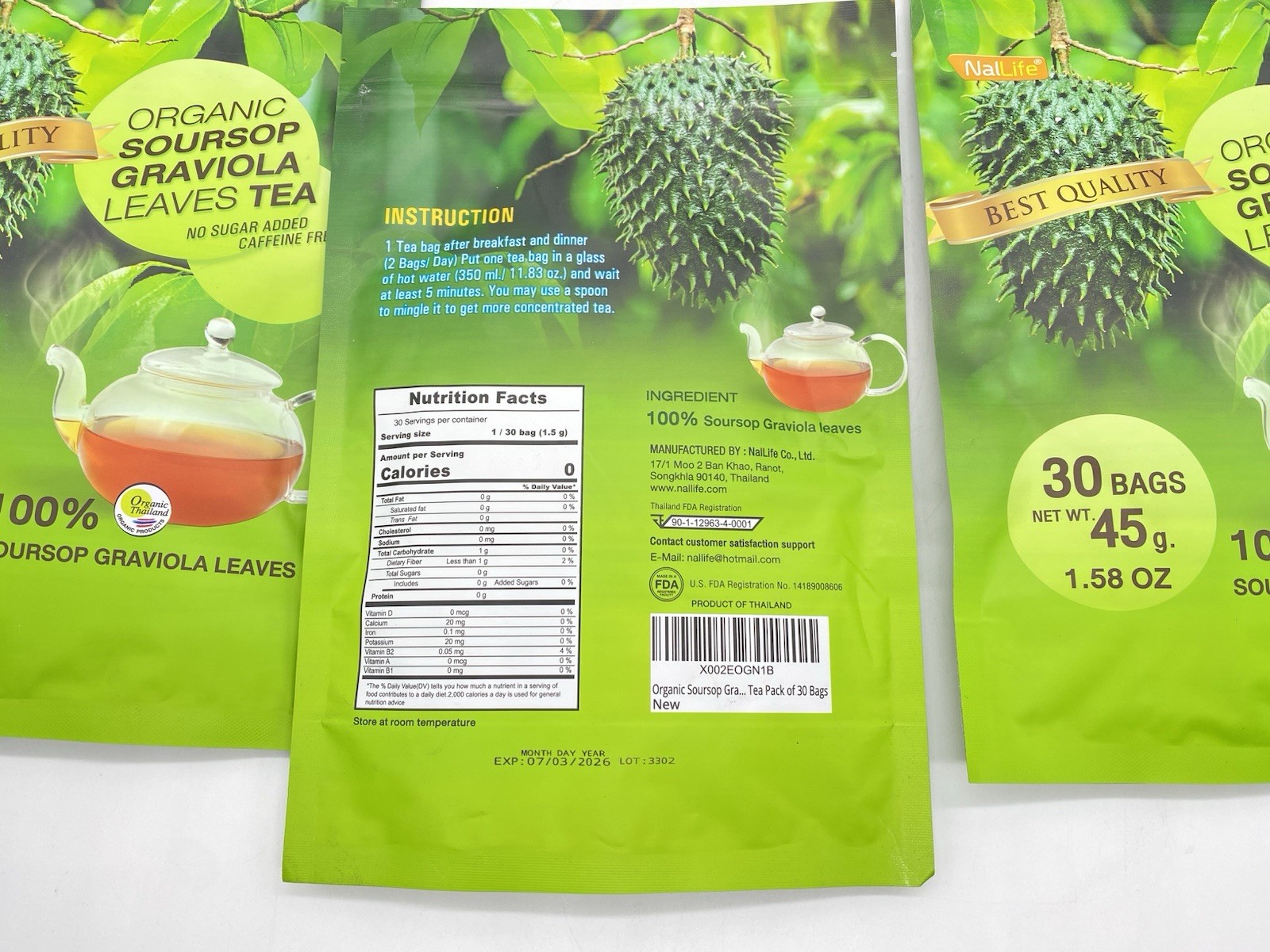NalLife Organic Soursop Graviola Leaves Tea 3pk – 30 Bags Each Caffeine Free