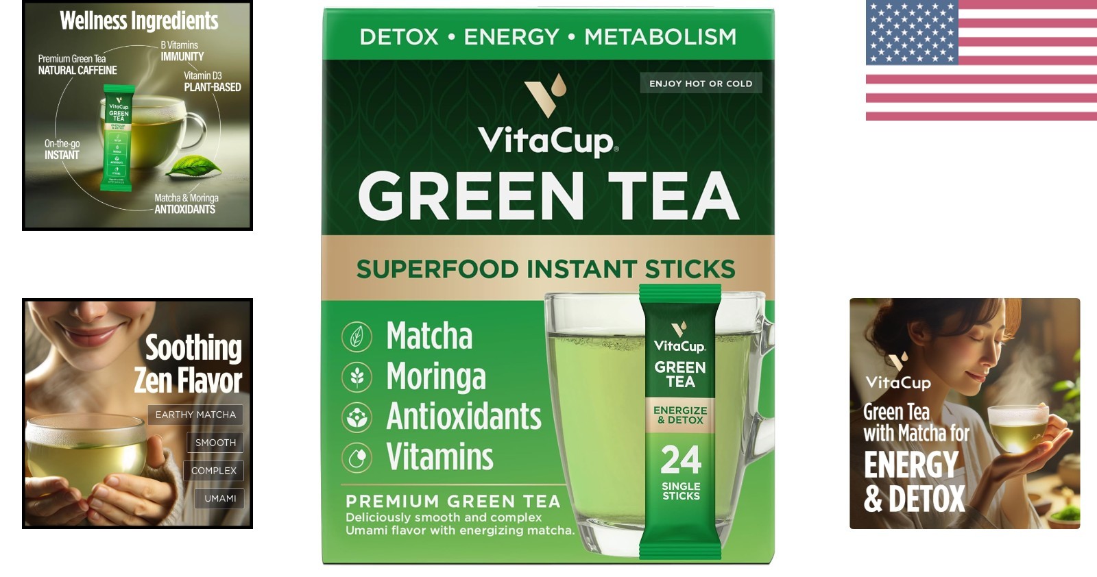 Conveniently Packaged Green Tea with Matcha & Antioxidants – 24 Instant Packs