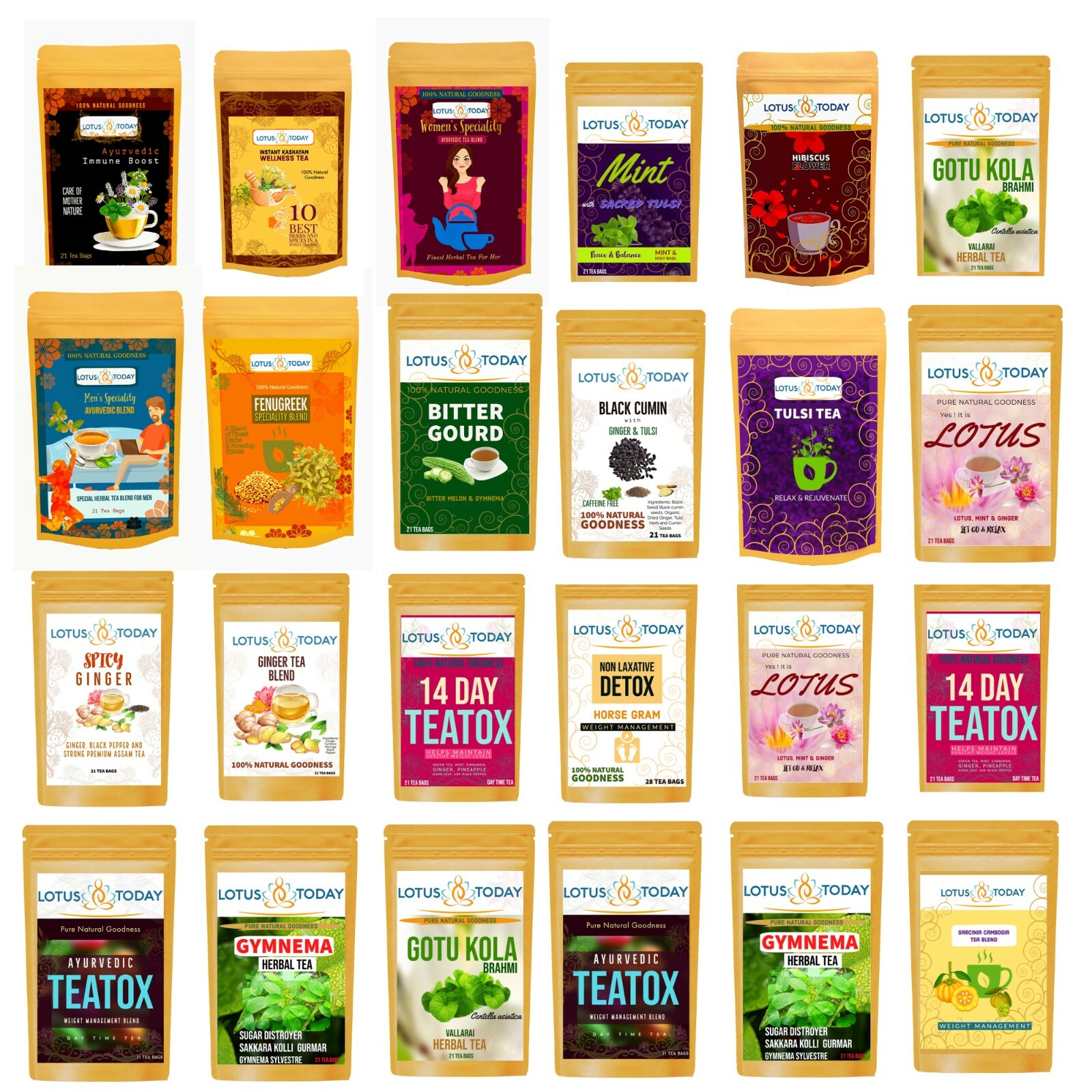 Detox, Herbal, Green, Chai Organic tea to Choose From 40+ Variety, 20 Tea bags