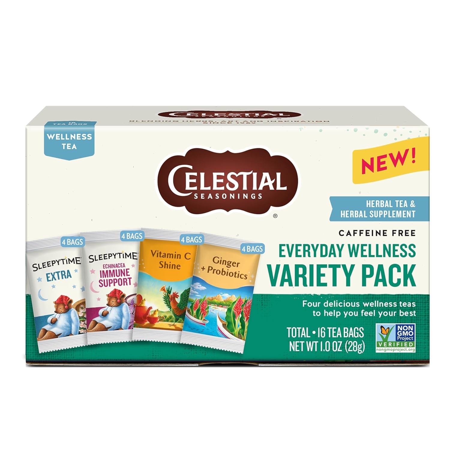 Celestial Seasonings Everyday Wellness Tea Variety Pack, 16 Count (Pack of 1)