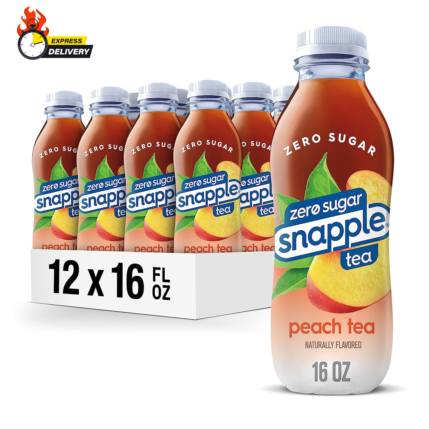 Zero Sugar Peach Tea, 16 Fl Oz Recycled Plastic Bottle (Pack of 12)