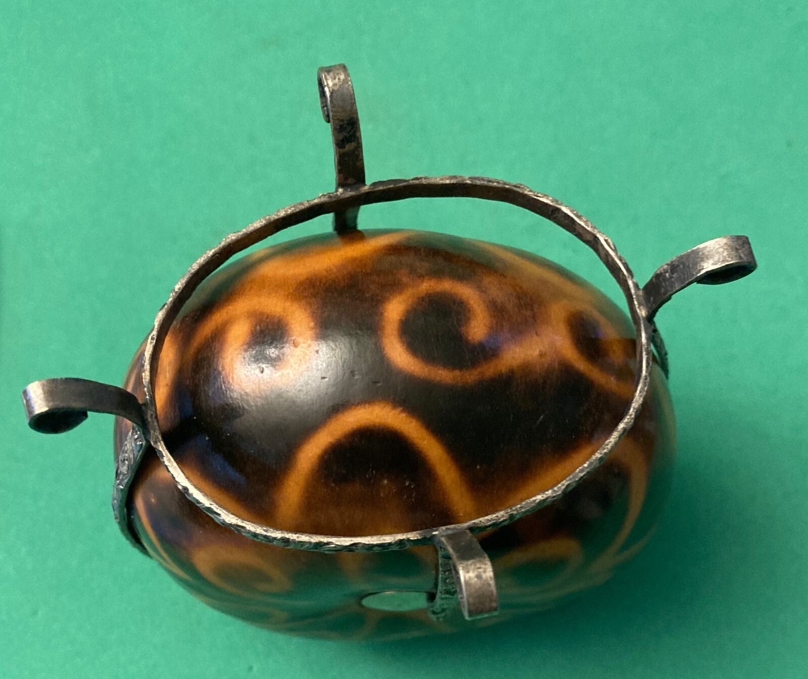 SCARCE ANTIQUE YERBA MATE GOURD CUP WITH STAND MADE IN ARGENTINA